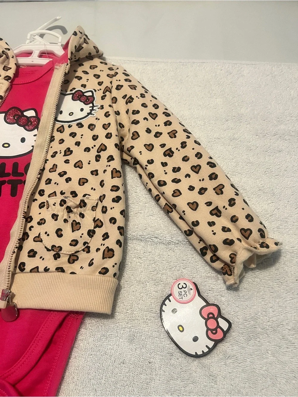 Hello Kitty Hot Pink Graphic Onesie  24 months 3 piece with Leopard  Set